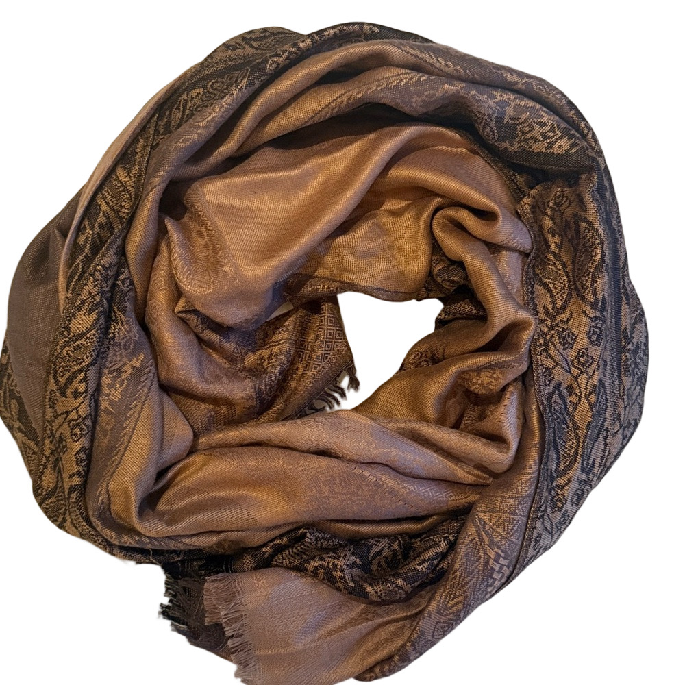 Pashmina Scarf Brown Black Tab 100% NWT
